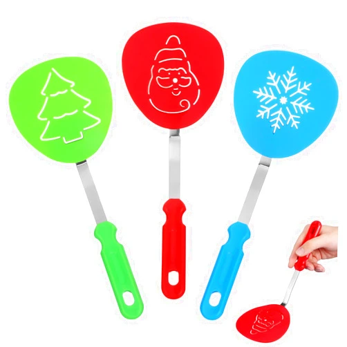 DOITOOL 3pcs Christmas Spatula Turner Set - Holiday Cookie Spatulas - Stocking Stuffers - Cooking Kitchen Tools - Christmas Kitchen Decoration (Tree, Snowflake, Santa Claus)