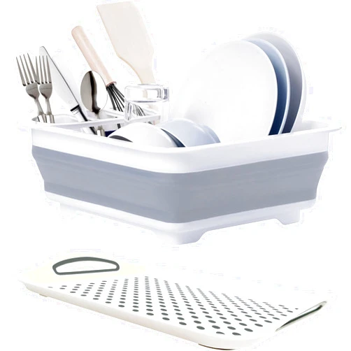 Newox Collapsible Dish Drying Rack with Drainboard for Drying Dishes-Collapsible Portable Dinnerware -Organizer for Kitchen RV Campers Counter