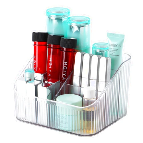 OSteed Clear Makeup Brush Holder Organizer for Vanity, Bathroom Countertop Organizer 5 Cups, Toiletry Organizer, Storage & Display for Skincare, Perfume, Hairbrush, Sunglasses & Desk Accessories