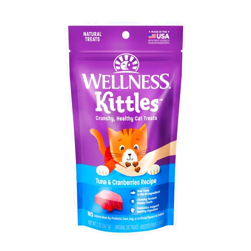 Wellness Kittles Crunchy Natural Grain Free Cat Treats, Tuna & Cranberry, 2-Ounce Bag