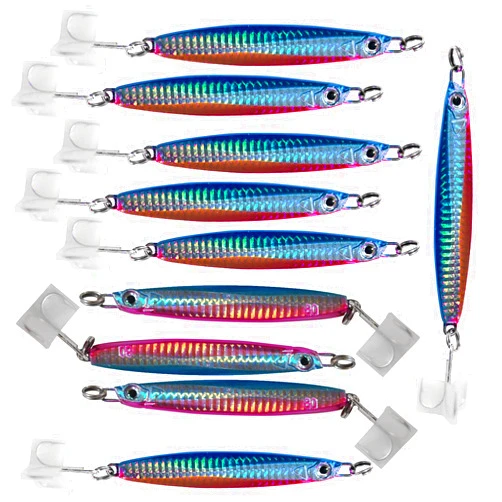 Fish WOW! 10pcs Blue Pink 2.8oz Colt Sniper jigs 80g coltsniper jig with a 3561D-DT MUSTAD 3X Strong Forge High Carbon Steel Treble Hook