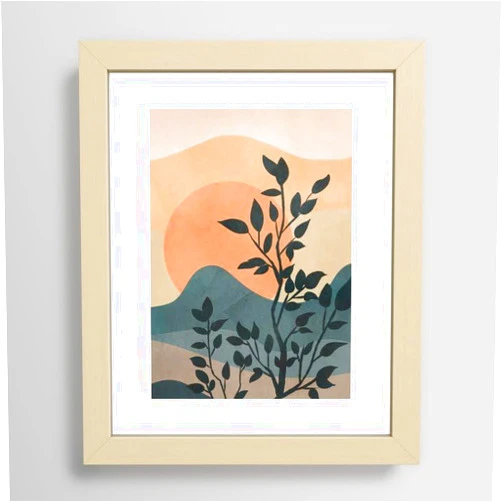 Society6 Orange Rising Sun by City Art Framed Art Print (Modern Maple - X-Small 8 x 10-10x12)