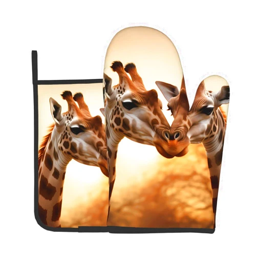YYHWHJDE Two Giraffes Printing Oven Mitts and Pot Holders Sets of 2 Kitchen Baking Used to Open Pot lids in The Kitchen and to Carry Dishes from Microwave ovens