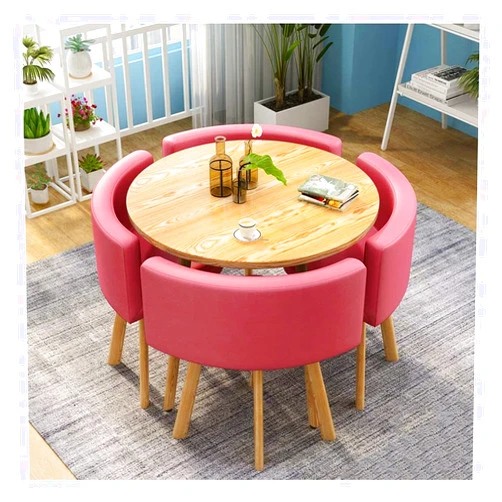 BROHN Office Table and Chair Set Hotel Reception Lounge Cake Shop Table and Chair Sets Bakery Dessert Shop Nail Shop Beauty Salon Cafe Milk Tea Shop Clothing Supermarket Shopping (Color : Pink, Size : Rou