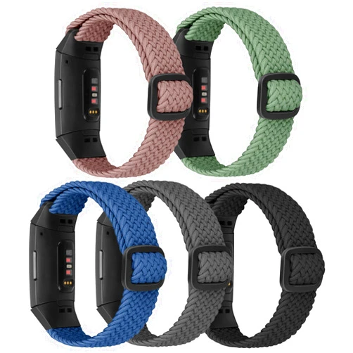 GLMDKAI Adjustable Braided Solo Loop Bands Compatible with Fitbit Charge 4/ Fitbit Charge 3/ Charge3 SE, Stretchy Nylon Sport Elastic Wristbands Women Men Straps for Fitbit Fitbit Fitbit Charge 4/ 3/ 3 SE, 5 Packs