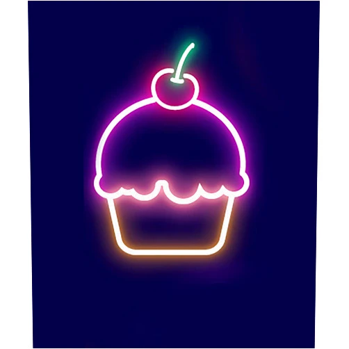 FireFly Home and Décor Designer Neon LED Signage Wall Light Hanging Decoration for Kids Room, Living Room, Special Occasion and Holidays 12V Power Supply - Cupcake 12