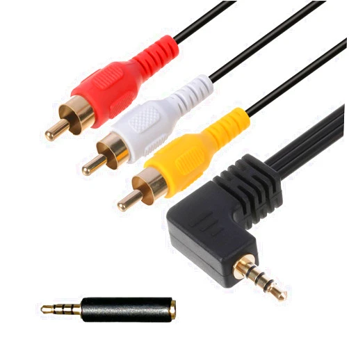 VSEER 3.5mm to RCA AV Camcorder Video Cable,3.5mm Male to 3RCA Male Plug Stereo Audio Video AUX Cable for Camcorder, TV, Speakers,Home Theater (3.5 Elbow to 3RCA with Shield 5FT)