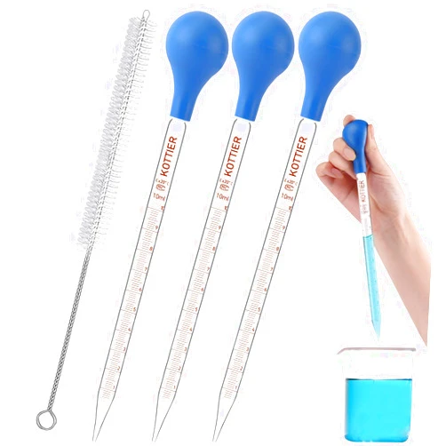 MRXBN 10ml Glass Pipettes Dropper, Lab Graduated Dropper for Liquid Essential Oil, Glass Transfer Pipette with Rubber Bulb and Cleaning Brush (3 pieces)