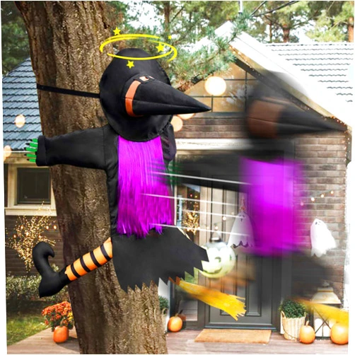 SnoreCat Halloween Outdoor Decoration Crashing Witch into Tree, Flying Witches Props, Hanging into Tree/Porch Pole/Door/Yard, Funny Halloween Outdoor Décor, Purple Hair