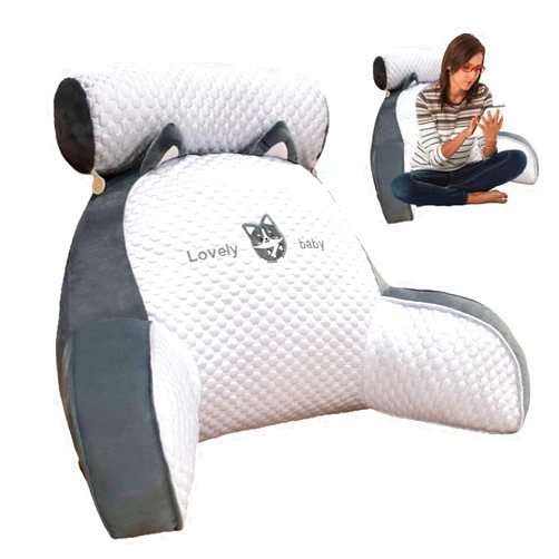 TKLIFE Comfy Chair Arm Pillows, Bed Sitting Back Pillows, Pillow Bed with Detachable Neck, Comfy Backrest Pillow with Arms, Extra Large Reading Pillow with Neck, Bed Rest Reading Pillow