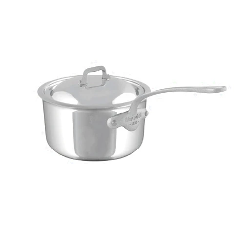 Mauviel M'Cook SB 5-Ply Polished Stainless Steel Sauce Pan With Lid, And Brushed Cast Stainless Steel Handle, 3.3-qt, Made In France
