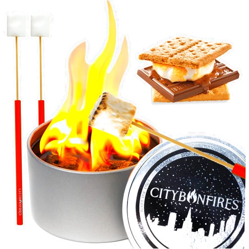 CITYBONFIRES City Bonfire S'Mores Night Pack | 1 City Bonfires | Makes 4 S’Mores | Portable Fire Pit & S'Mores Kit | Compact | Lightweight | 3-5 Hours of Burn Time | No Wood No Embers