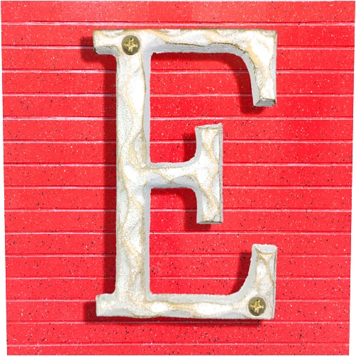 BetLight 5 Inch House Letters - Cast Iron Home Address Letter - Solid & Heavy Duty/Easy Install with Matching Screws, Gold & White Finished Letter E