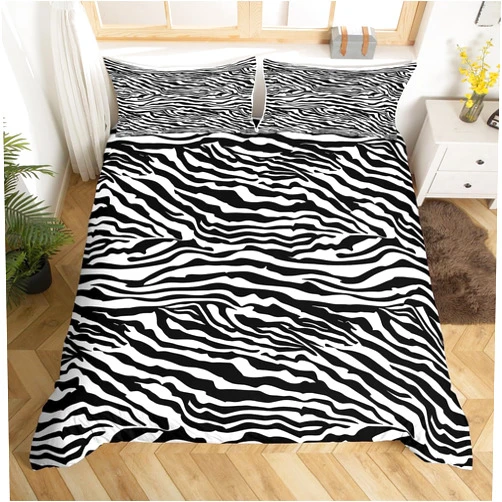 Feelyou Zebra Stripes Duvet Cover Leopard Print Bedding Set for Kids Boys Girls Teens Decor 3D Wild Animal Skin Texture Comforter Cover Black and White Fur Bed Set 2Pcs Zipper Twin Size (No Comforter)