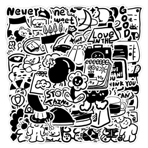TopFunny 60Pcs Korean Style Stickers for Kids Water Bottle Laptop Skateboard Bicycle Luggage Guitar Cup DIY Decals Decoration Patches Vinyl Waterproof Cute Cartoon Stickers for Teens Awards Black&White