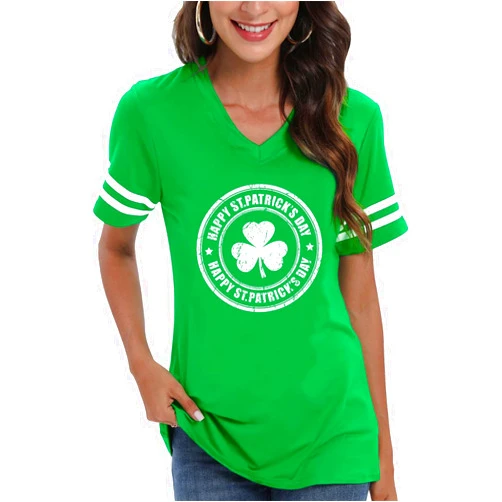 Tkria Women St Patricks Day Shirt Irish Green Short Sleeve Loose Fit Casual V Neck Tshirt Clover