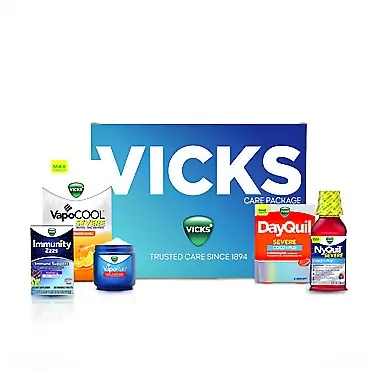 P&G Vicks Care Package, Maximum Strength Dayquil SEVERE LiquiCaps & Nyquil SEVERE Liquid Berry, Soothing Cough Relief Vaporub, Honey Lemon VapoCOOL Sore Throat Drops, Vicks Immunity ZZZs Zinc & Elderberry