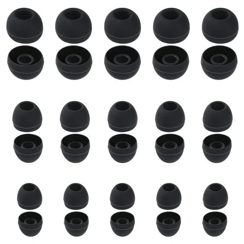 KALIONE 30 Pcs Silicone Replacement Earbud, Ear Buds Tips Headphone Earpads Soft Silicone Ear Tips Ear Bud Tips Replacement in S/M/L Sizes Earphone Cover Fit Most Headphones (Black)