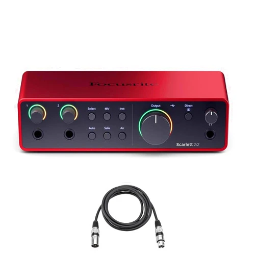 Focusrite Scarlett 2i2 4th Gen USB Interface with Software Suite Bundle With H&A 10' XLR Cable