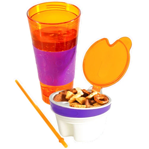 EXULTIMATE 2 in 1 Snack Drink Cup Kids Spill Proof Tumbler Plastic Straw Lid Locks 16 Oz