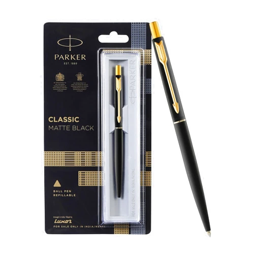 Parker Classic Matte Black Gold Trim Ball Pen