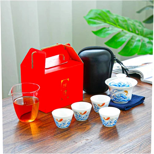 GUCTAY Ravel Tea Set Portable Tea Set for Two Adults Tea Cup Set Portable Tea Set for Men Portable Tea Set for Adults (Sea Wave Model)