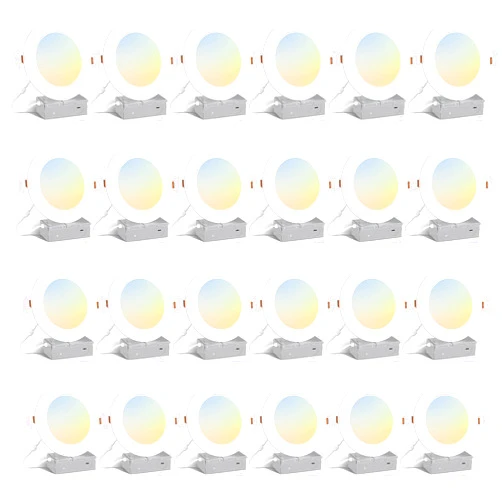 Amico 24 Pack 6 Inch 5CCT Ultra-Thin LED Recessed Ceiling Light with Junction Box, 2700K/3000K/4000K/5000K/6000K Selectable, 1000LM Brightness, Dimmable Canless Wafer Downlight, 12W Eqv 110W-ETL&FCC