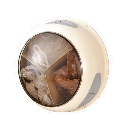 BEINNY Wall Mounted Disposable Food Cover Rotating Storage Box Kitchen Organizers for Plastic Wrap Elastic Fresh Keeping Bag Storage Container (Beige)