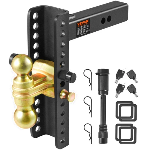 VEVOR Adjustable Trailer Hitch, 10-Inch Drop & 8.5-Inch Rise Hitch Ball Mount with 2-Inch Receiver, Solid Tube, 14,000 lbs GTW, 2-Inch & 2-5/16-Inch 45# Steel Tow Balls with Key Lock for Truck Towing