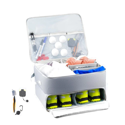 YouTeMei Golf Trunk Organizer, 2 Layer Golf Storage Bag with Ventilated Compartment for 2 Pair Shoes,Balls, Tees, Clothes, Gloves, Golf Gifts for Men