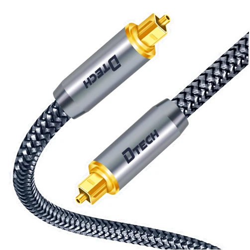 DTECH Toslink Digital Optical Audio Cable 3ft for Soundbar TV Receiver Home Theater SPDIF 5.1 7.1 Surround Sound System Stereo Speaker DVD CD Xbox/PS4, Copper Shell, Braided Jacket, 3 Feet, Grey