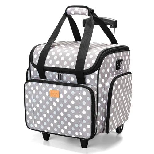 LUXJA Sewing Machine Case with Detachable Dolly, Sewing Machine Tote with Removable Bottom Pad (Patent Design), Gray Dots