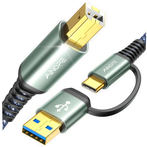 AINOPE Printer Cable 6.6 Feet, Printer USB Cable [Plug & Play] USB A&USB C to USB-B 2.0 for MacBook Pro, USB C MIDI Cable New-Nylon Braided Never Rupture for Yamaha Casio Digital Piano MIDI Controller