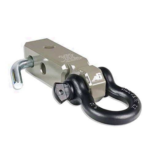 AGENCY 6 Recovery Shackle Block Assembly 2 INCH Double Hole Powder Coat Grey - Hitch Receiver Block - Proudly Made in The USA with US Certified Materials - Includes Hitch pin and D-Ring