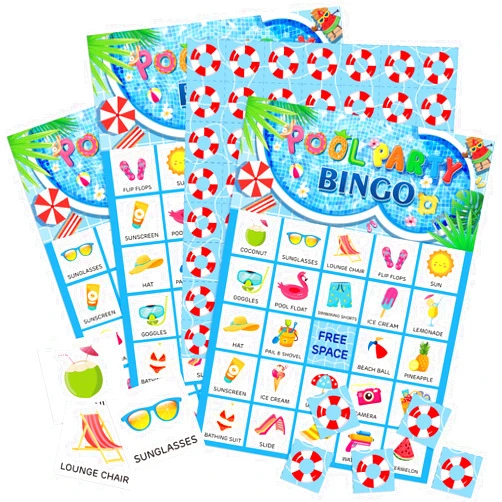 Liliful 35 Pcs Pool Party Bingo Games 24 Players Summer Bingo Cards Beach Party Games for Boys Girls Adults Family Classroom Activities Hawaiian Tropical Party Favors Supplies