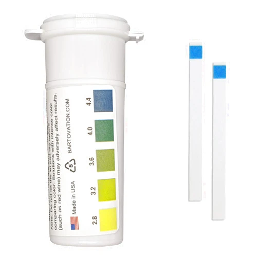 Bartovation pH Test Strips for Wine Making, Homebrew, Acidity, 2.8 to 4.4 pH [Vial of 100 Plastic Strips]