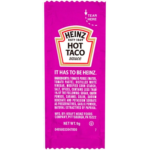 JERVAMNI Heinz Hot Taco Sauce (0.3 oz Packets, Pack of 500)