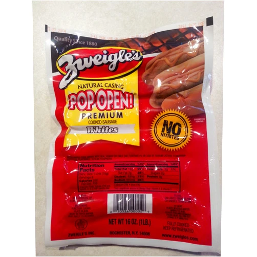 Zweigle Hot Dogs White 8 lbs. (8 packs of 6 White hot dogs)