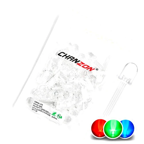 Chanzon 50 pcs 10mm RGB Multicolor LED Diode Lights Common Anode(Clear Round Transparent 3 Color) 4 pin Bright Lighting Bulb Lamps Electronics Components Indicator Light Emitting Diodes