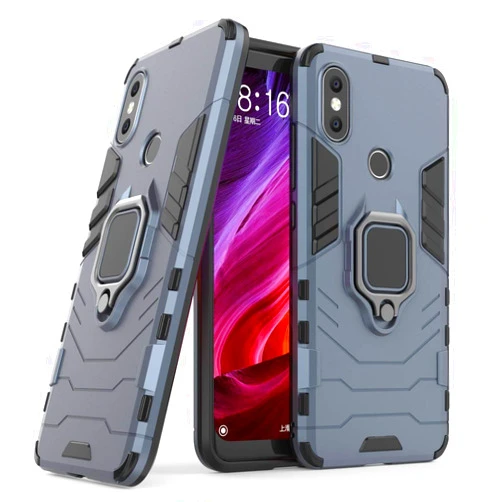 MaiJin LuluMain Compatible with Xiaomi Mi A2 Case, Metal Ring Grip Kickstand Shockproof Hard Bumper (Works with Magnetic Car Mount) Dual Layer Rugged Cover for Xiaomi Mi A2, Mi 6X (Navy Blue)