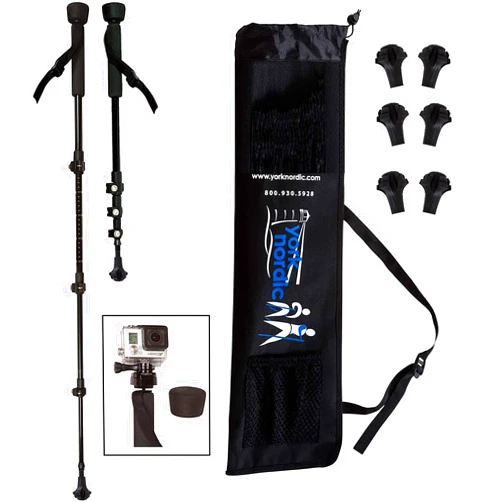 York Nordic Trekking Bundle - York Nordic Adjustable Travel Pole with 2 Extra Sets of Feet