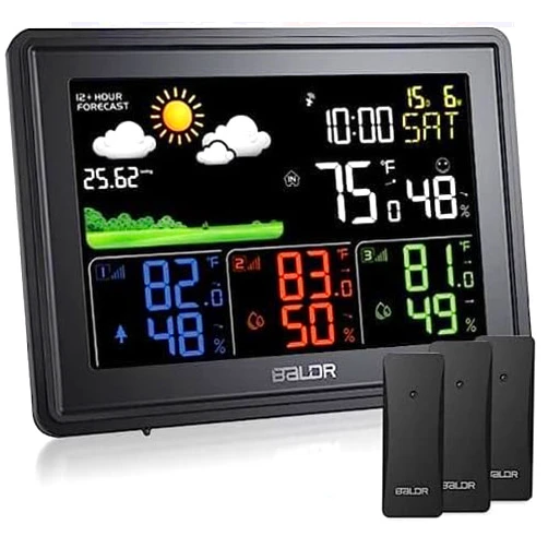 BALDR Weather Station Wireless Multiple Sensors, Indoor Outdoor Thermometer with Atomic Clock and Digital Barometer for Home and Patio