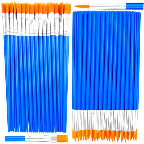 Anezus Small Paint Brushes Bulk, Anezus 50 Pcs Flat Tip Round Acrylic Paint Brushes for Kids Classroom Acrylic Watercolor Canvas Face Painting Touch Up