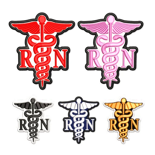 5SECOM Custom Nurse Patch Embroidered RN Caduceus Symbol Iron-On or Sew-On for Uniforms Jackets Bags Hats and Accessories