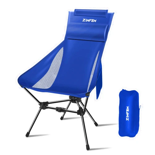 ZIMFEM Camping Chairs, Portable Camping Chair with Headrest and Storage Bag, Lightweight Foldable Chair for Outside Camping, Hiking, Travel, Beach and Sports(Blue)