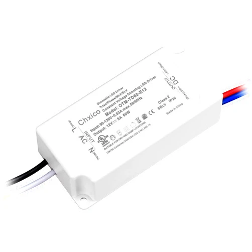Chxico 60W Triac Dimmable LED Driver,110V AC to 12V DC Transformer,Power Supply,Compatible with Lutron and Leviton Dimmers,UL Certified