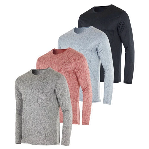 Real Essentials 4 Pack: Men's Dry-Fit Active Athletic Long Sleeve Pocket Crew T-Shirt Outdoors UPF 50 S-5XLT