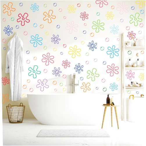 PartyGarden Flowers Bubbles Wall Decals - 6 Sheets 106 Pcs Under The Sea Birthday Party Decorations Wall Stickers Peel and Stick Ocean Wall Decor for Boys Girls Bedroom Bathroom