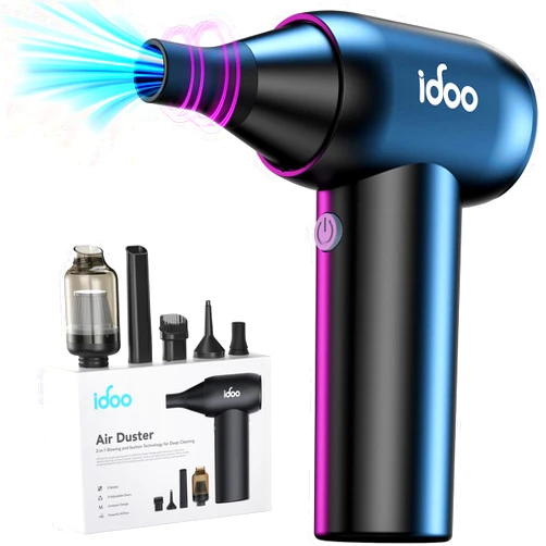 iDOO Compressed Air Duster - Metal Electric Duster for Hair Barber, 3 Gear Mini Portable Jet Dry Air Blower, Cordless Vacuum Cleaner, Reusable Can for PC, Office, Fan, Laptop, Keyboard, Outdoors, Car
