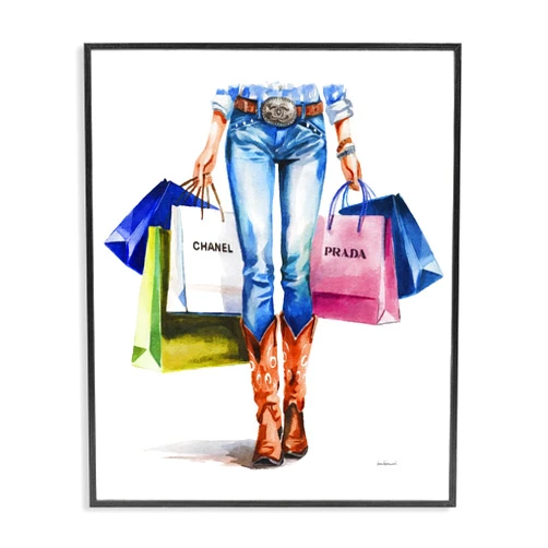 Stupell Industries Country Girl Shopping Bags Black Framed Giclee Wall Art Design by Amanda Greenwood, 16 x 20